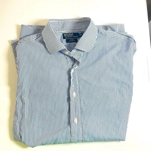 Mens Polo Ralph Lauren Regent Custom Fit Blue White Stripe Poplin Shirt 18-35 - Picture 1 of 5